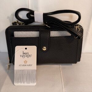 Wallet Crossbody Bag Cellphone New Black Pebbled Bon Voyage Travel 4 compartment